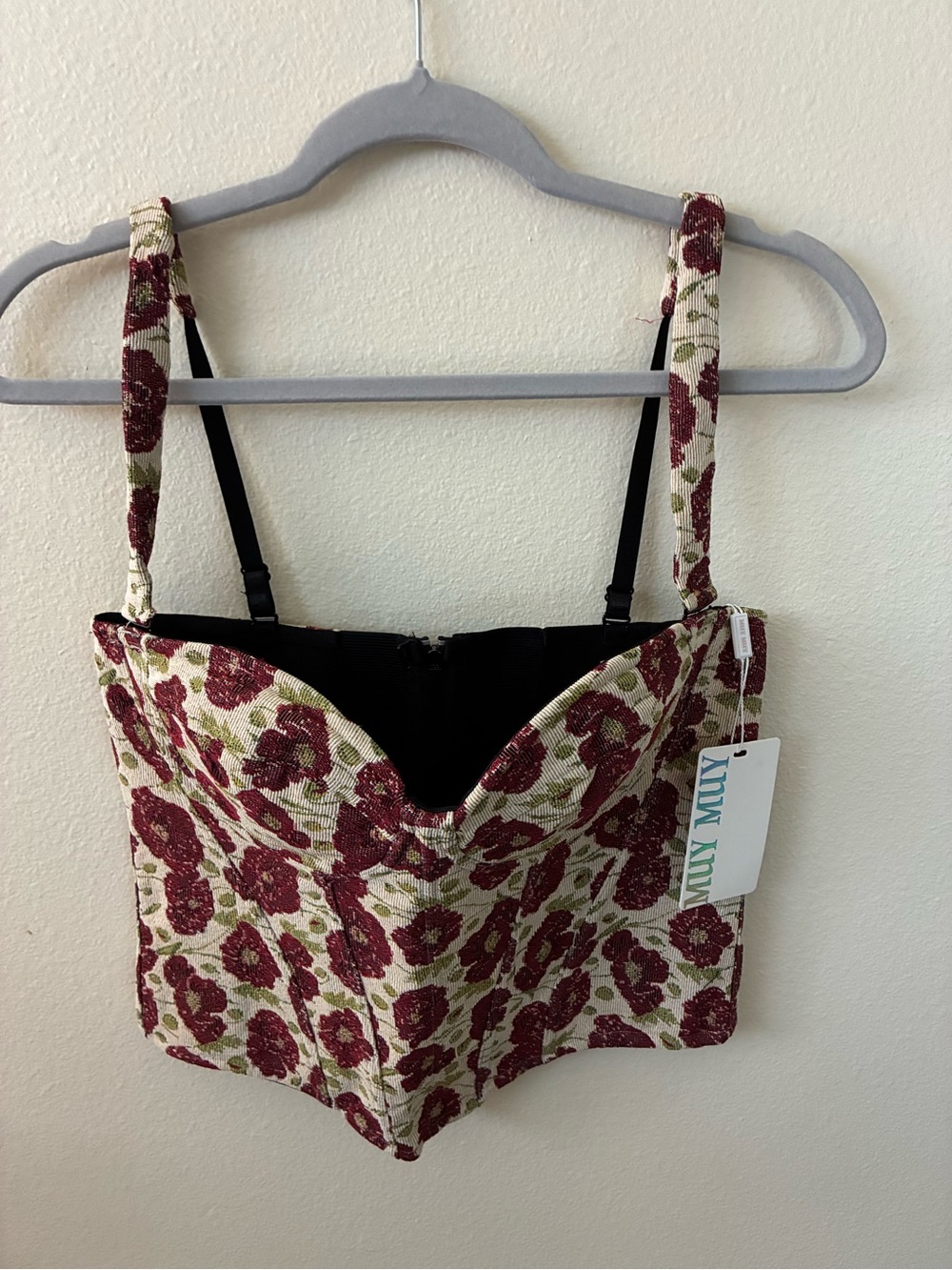 Floral Bustier Corset Top with Red Rose Print